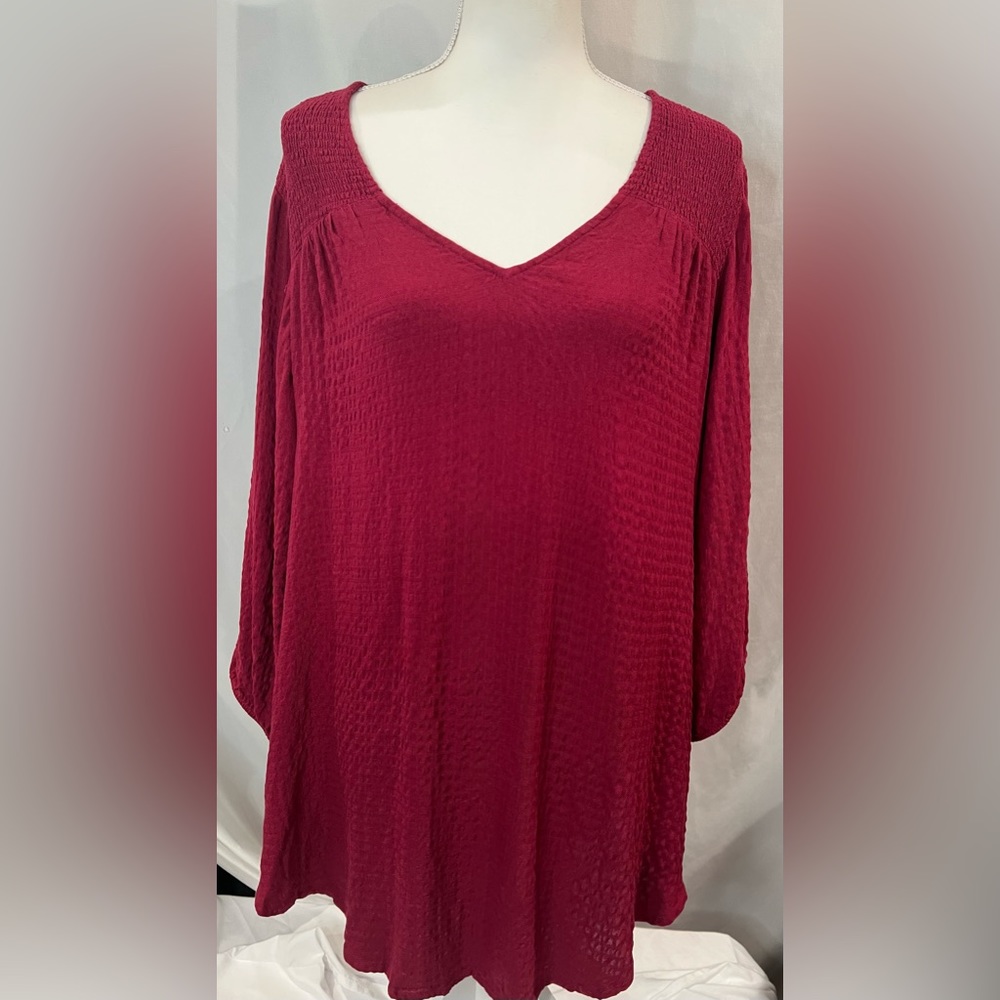 Torrid/burgundy long peasant sleeve with smocked shoulder blouse size 2 or 2X